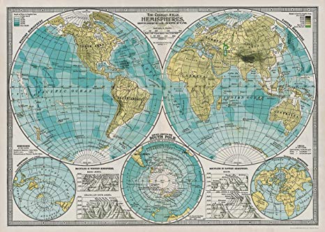 Cavallini Papel Hemispheres Map